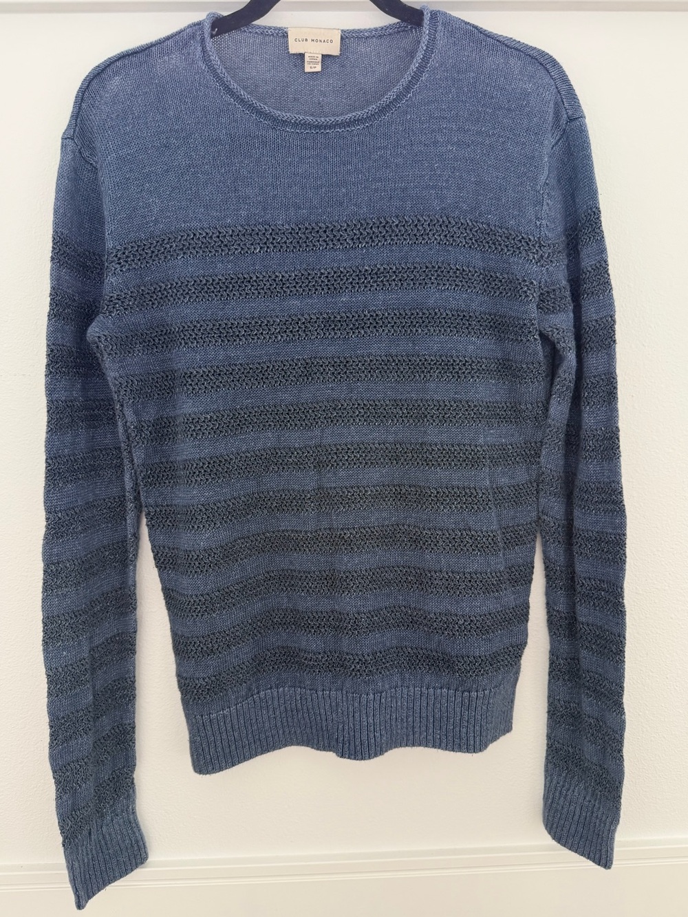 Club Monaco Two-Tone Blue Striped Crewneck Sweater for Men